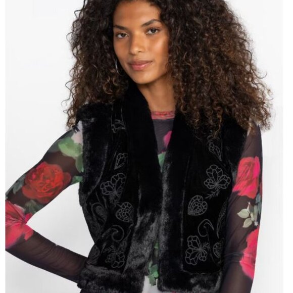 Johnny Was Jackets & Blazers - NWT Johnny Was 3J Workshop Biya JWLA Rachella Vest Bethanie Faux Fur Velvet M